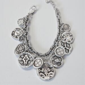 Brighton Regain Retired Reversible Coin Charm Bracelet Silver Plated 7-8.5In